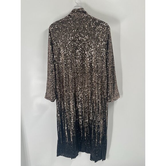 Anthropologie Gold Sequin Long Sleeve Duster Cardigan Holiday NYE Glam Sz S NWT - Picture 9 of 10